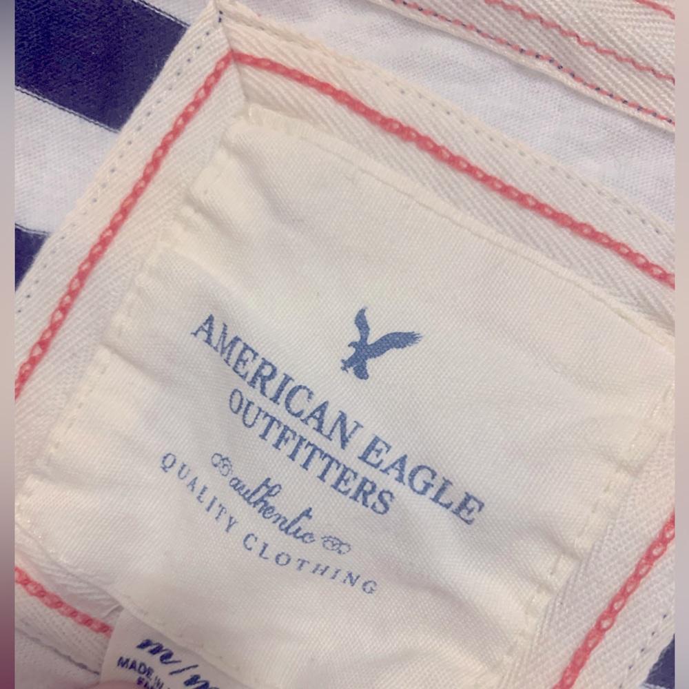 Navy/ White Striped American Eagle Hooded Top - Picture 2 of 4